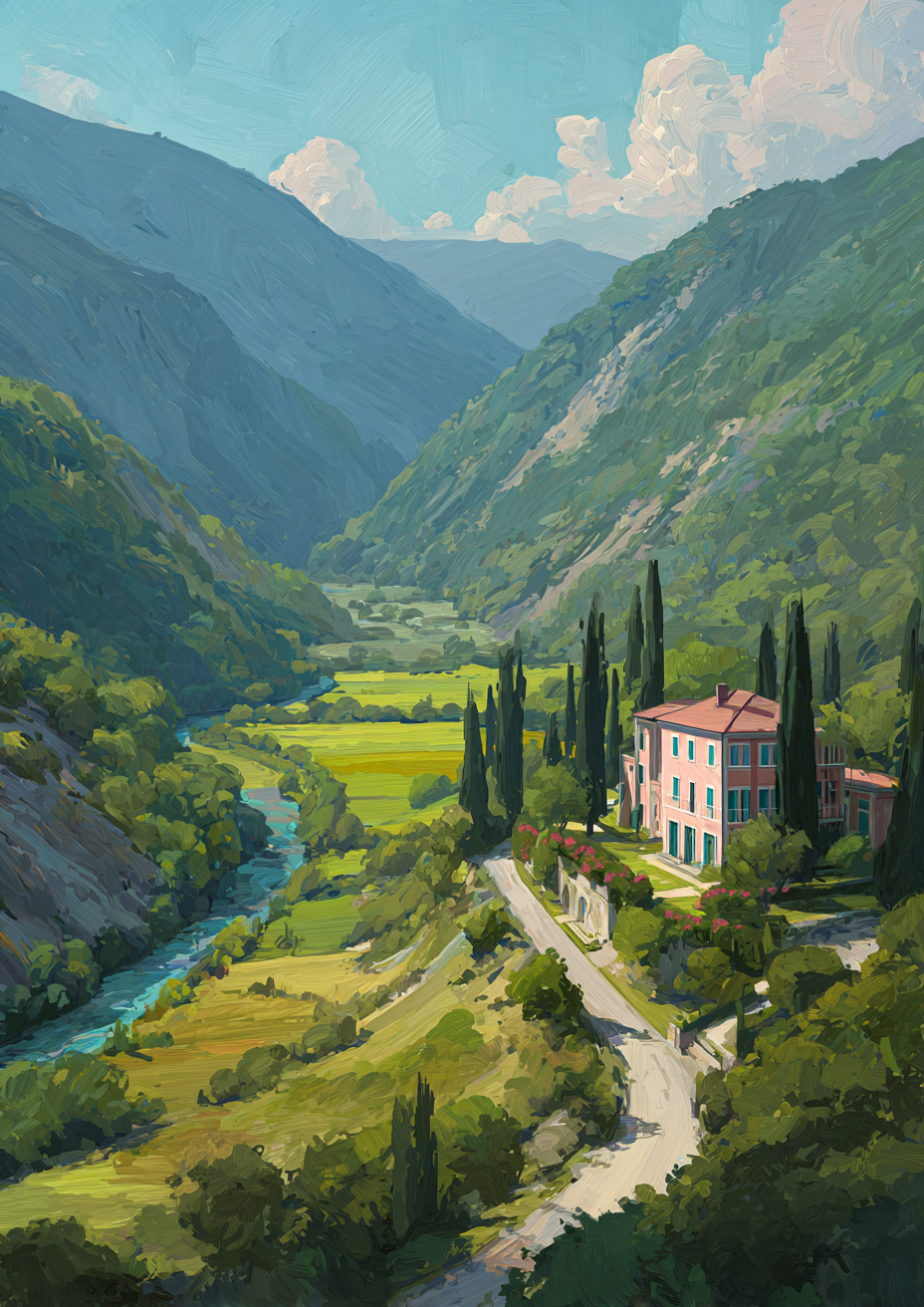 "Between Valleys" Framed Hand-Painted Canvas Wall Art 100x140cm